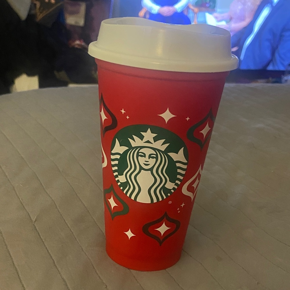 Starbucks Reusable Red Holiday Cup with White Lid and Green Logo